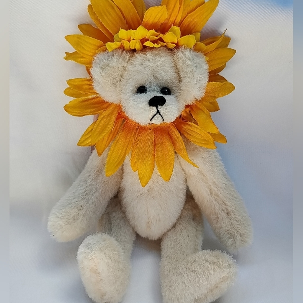 Wool Mohair Teddy Bear 8" Jointed Velvet Sunflower Cream Ivory Handmade Poseable